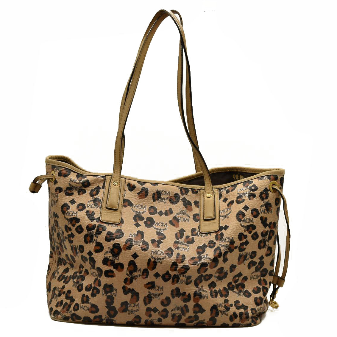 MCM  Visetos Leopard Print Medium Anya Shopper Tote beige