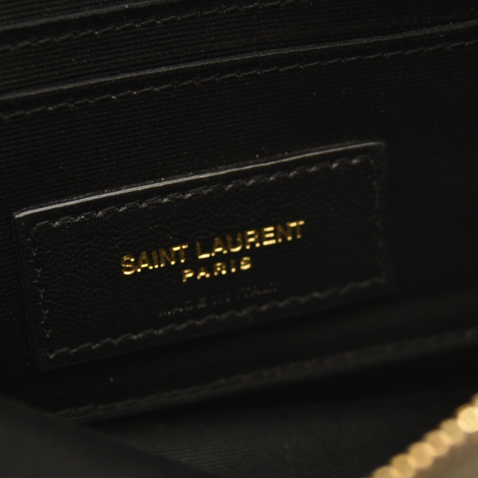 Saint Laurent  Grained Lambskin Quilted Mini Becky Double Zip Bag Taupe