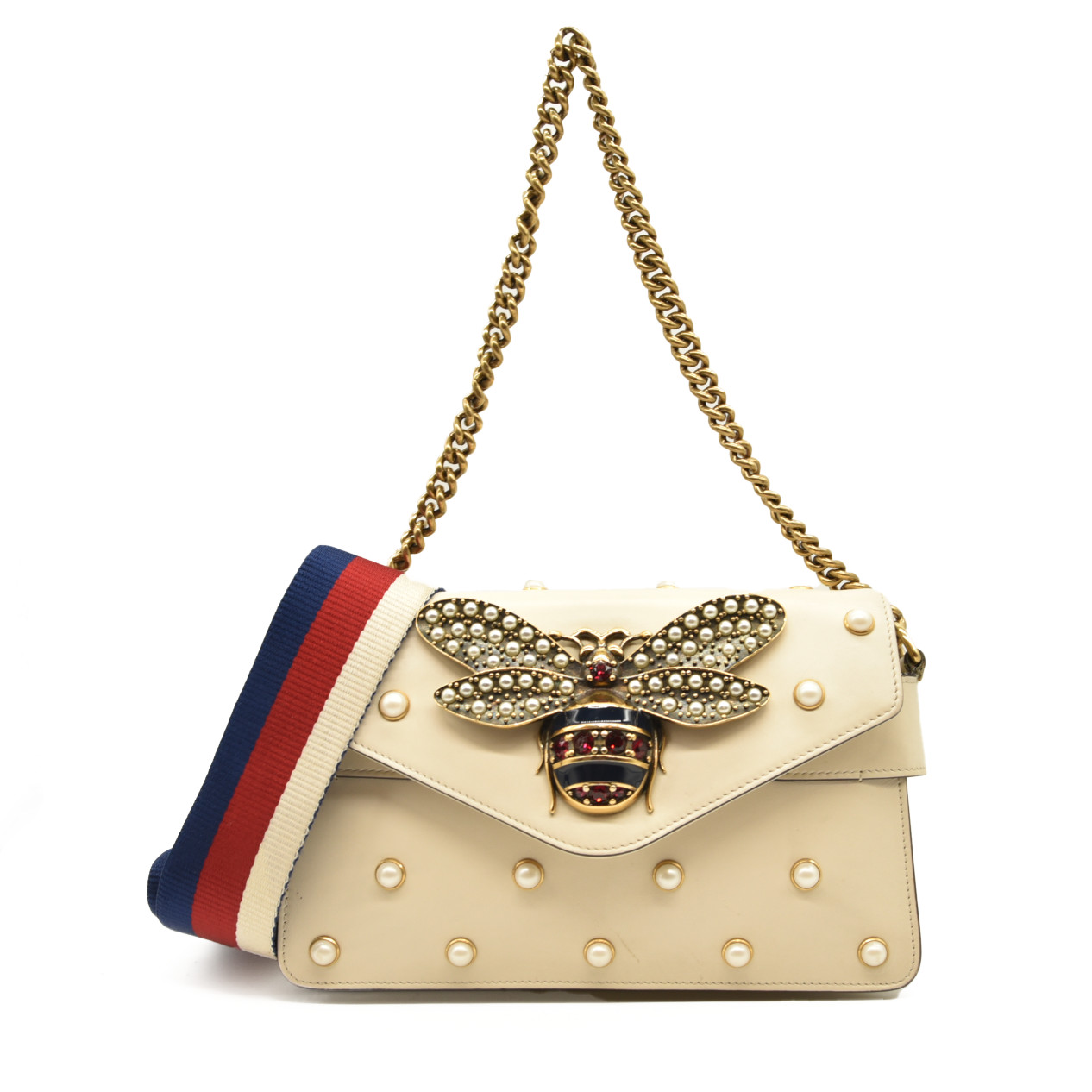 Gucci  Nappa Pearl Studded Mini Queen Margaret Broadway Shoulder Bag Mystic White