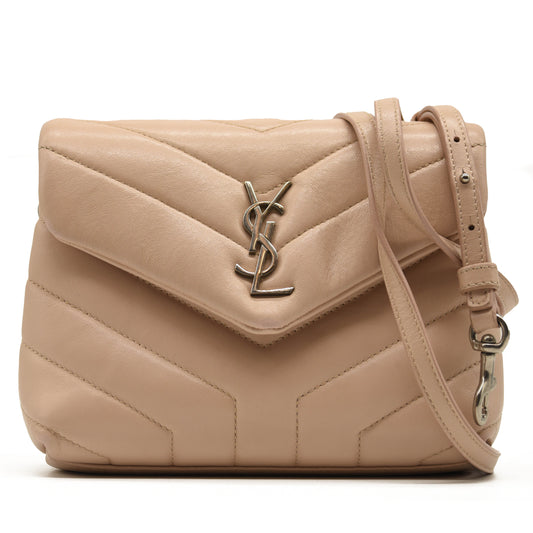 SAINT LAURENT Calfskin Y Quilted Monogram Toy Loulou Crossbody Bag Marble Pink