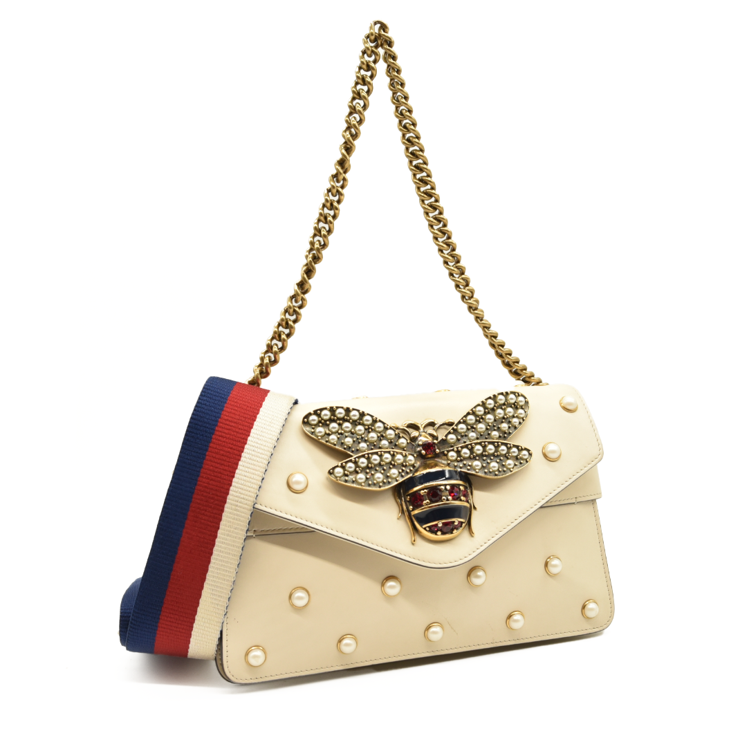 Gucci  Nappa Pearl Studded Mini Queen Margaret Broadway Shoulder Bag Mystic White