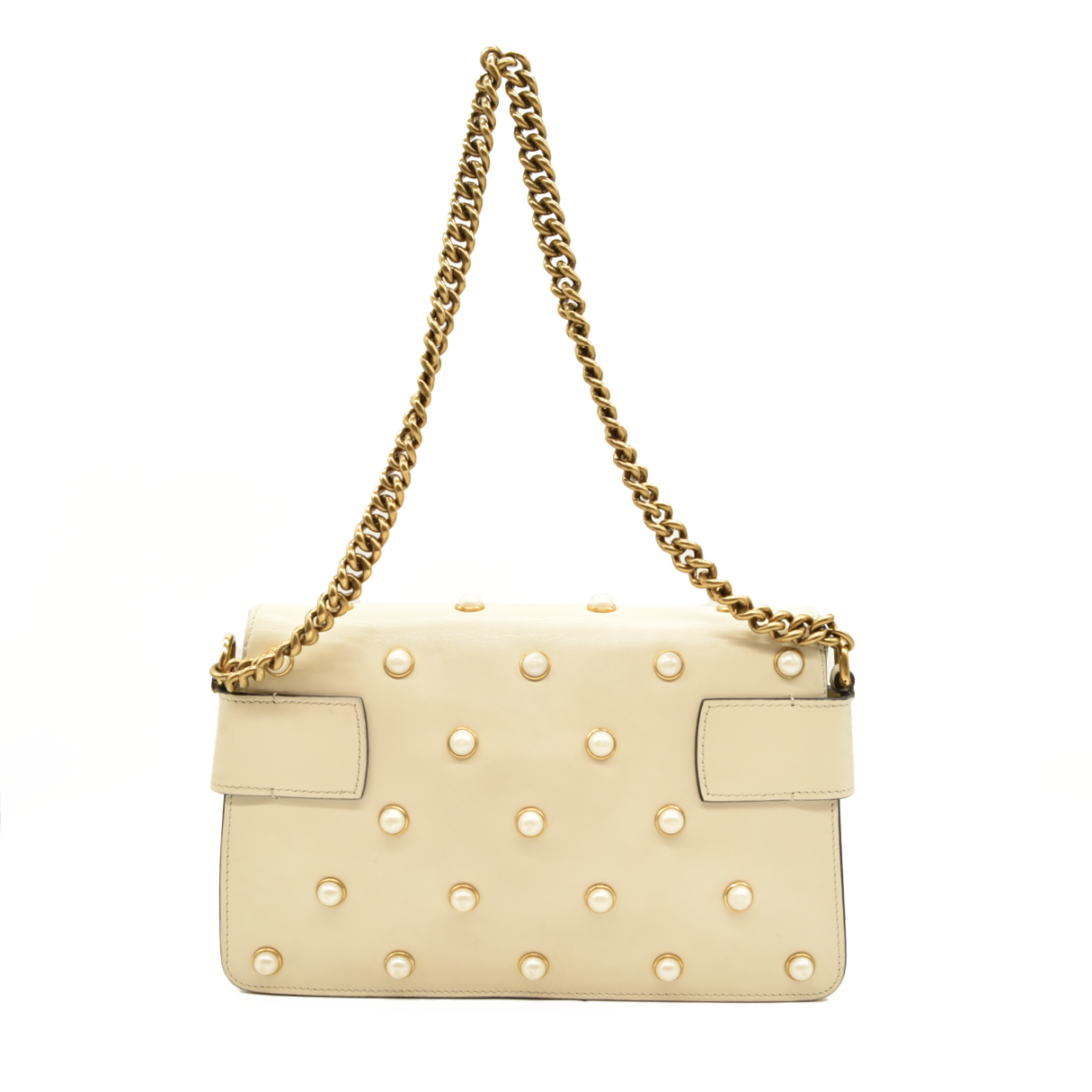 Gucci  Nappa Pearl Studded Mini Queen Margaret Broadway Shoulder Bag Mystic White