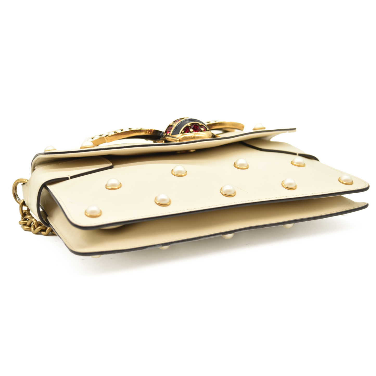 Gucci  Nappa Pearl Studded Mini Queen Margaret Broadway Shoulder Bag Mystic White