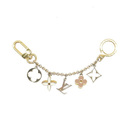 CONSIGNMENT AUCTION $655 Louis Vuitton  Brass Enamel Fleur De Monogram Bag Charm Chain Gold