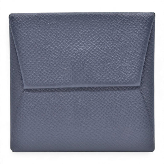 $320 HERMES Navy Blue Leather Envelope Card Holder Pouch CONSIGNMENT 10021452