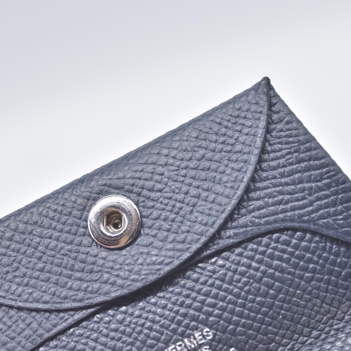 $320 HERMES Navy Blue Leather Envelope Card Holder Pouch CONSIGNMENT 10021452