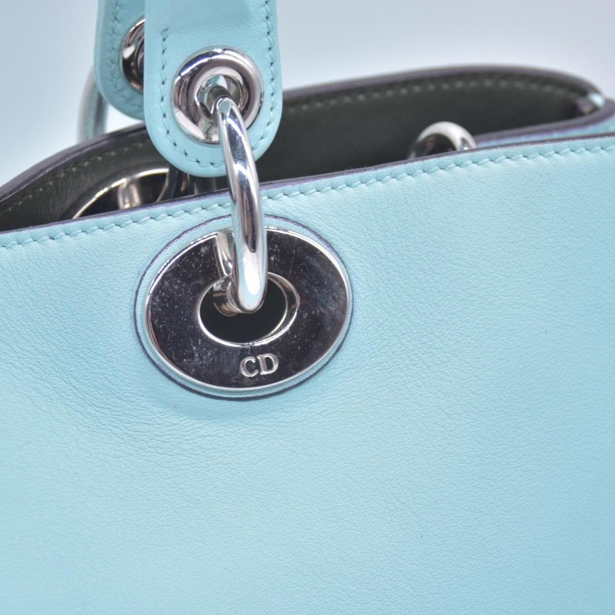 $3200 CHRISTIAN DIOR Lady Dior Medium Leather Tote Sky Blue CONSIGNMENT 10021442