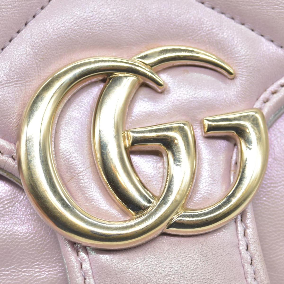 $3600 Gucci Iridescent Nappa Chevron Matelasse Small GG Marmont Shoulder Bag Iridescent Escape Pink