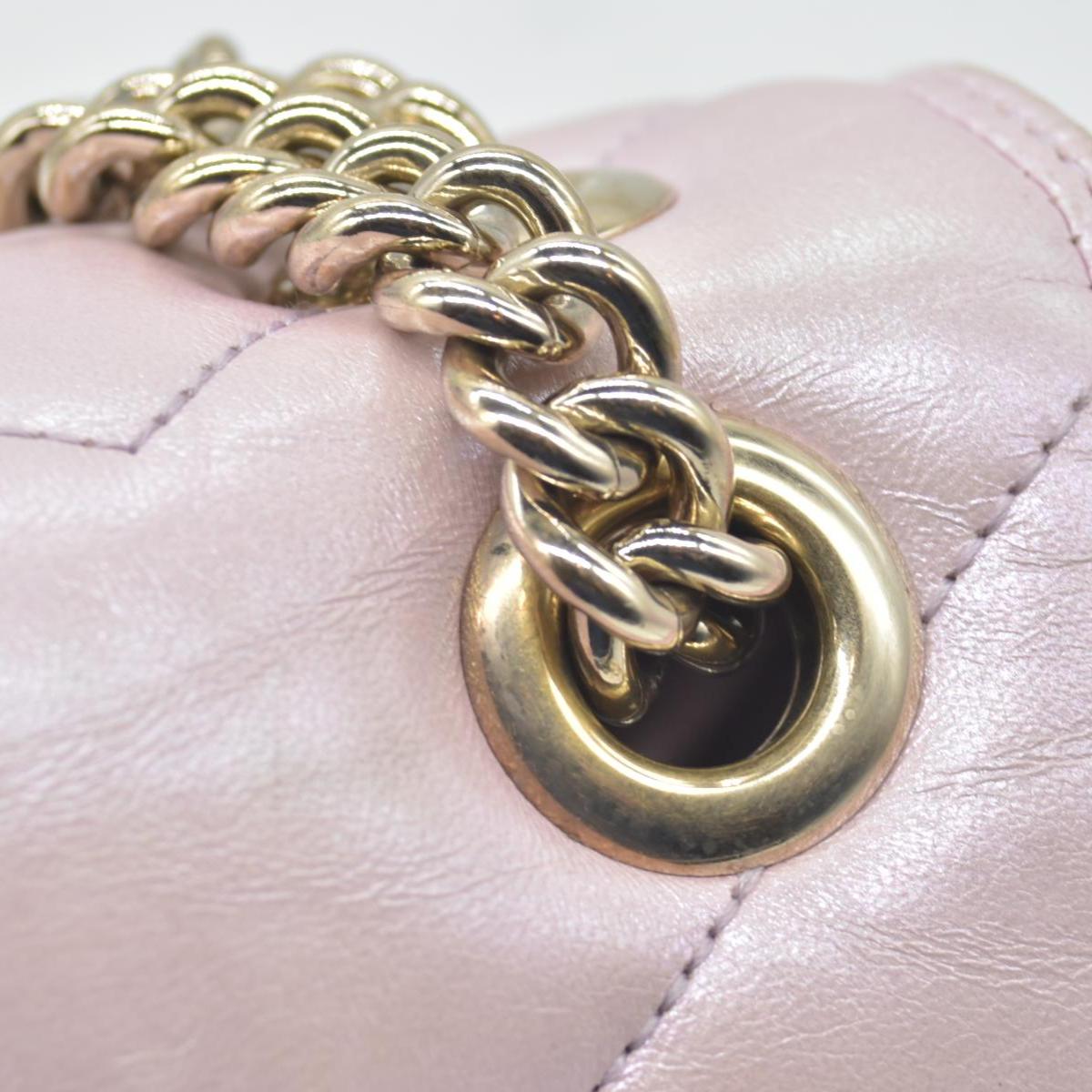 $3600 Gucci Iridescent Nappa Chevron Matelasse Small GG Marmont Shoulder Bag Iridescent Escape Pink