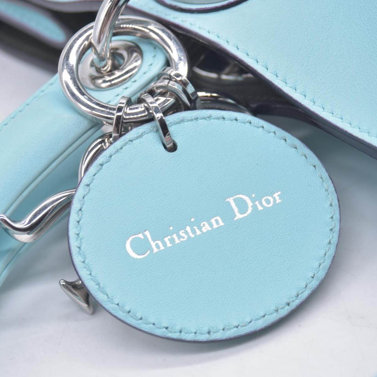 $3200 CHRISTIAN DIOR Lady Dior Medium Leather Tote Sky Blue CONSIGNMENT 10021442