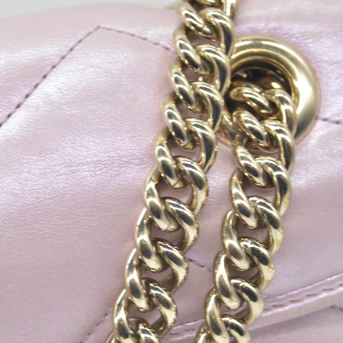 $3600 Gucci Iridescent Nappa Chevron Matelasse Small GG Marmont Shoulder Bag Iridescent Escape Pink