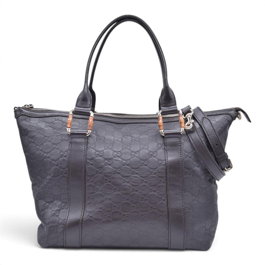 $1850 GUCCI Dark Brown Guccissima Leather Bamboo Bar Tote CONSIGNMENT 10021444