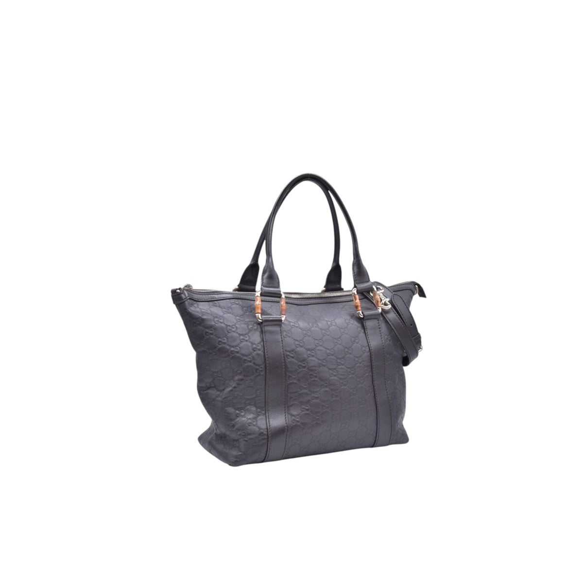 $1850 GUCCI Dark Brown Guccissima Leather Bamboo Bar Tote CONSIGNMENT 10021444