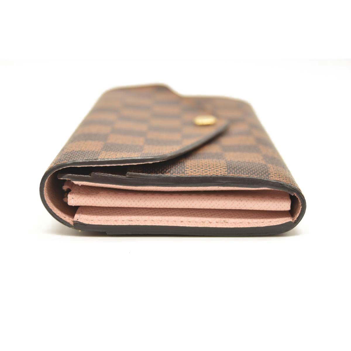 $720 LOUIS VUITTON Damier Ebene Sarah Wallet NM Rose Ballerine