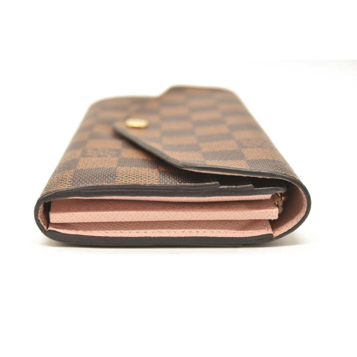 $720 LOUIS VUITTON Damier Ebene Sarah Wallet NM Rose Ballerine
