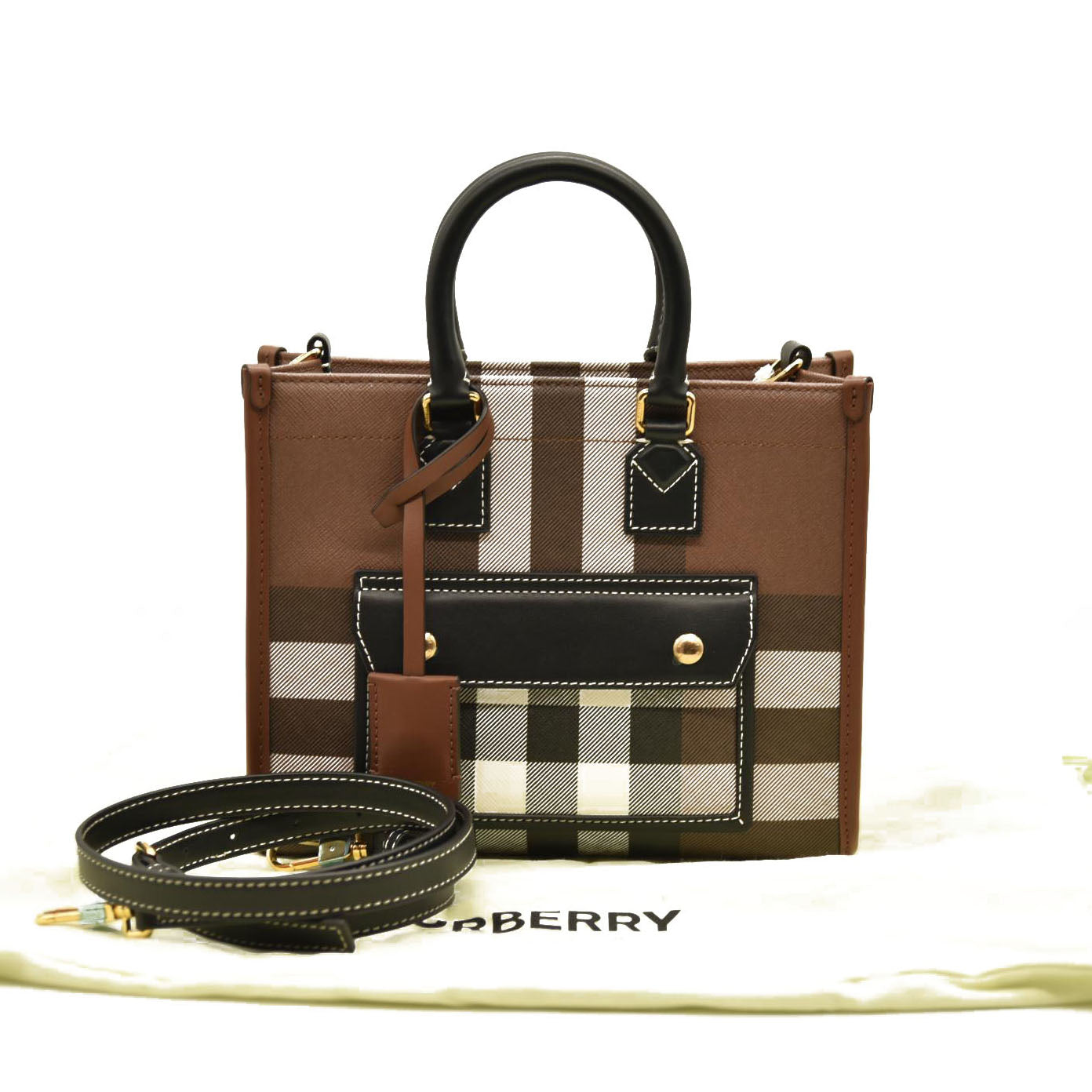 Burberry  E-Canvas Check Calfskin Mini Freya Tote Dark Birch Brown