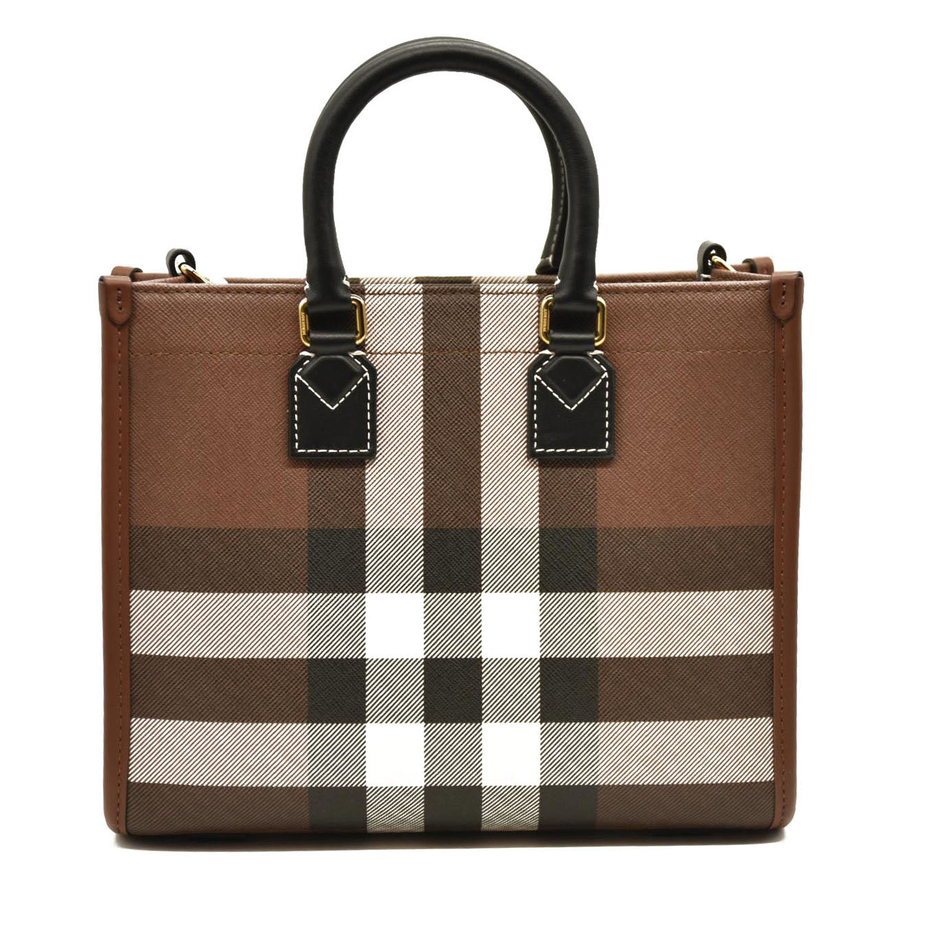 Burberry  E-Canvas Check Calfskin Mini Freya Tote Dark Birch Brown