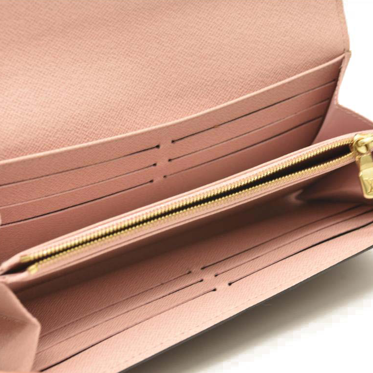 $720 LOUIS VUITTON Damier Ebene Sarah Wallet NM Rose Ballerine