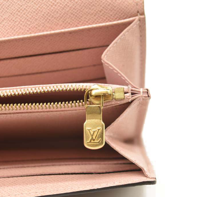 $720 LOUIS VUITTON Damier Ebene Sarah Wallet NM Rose Ballerine