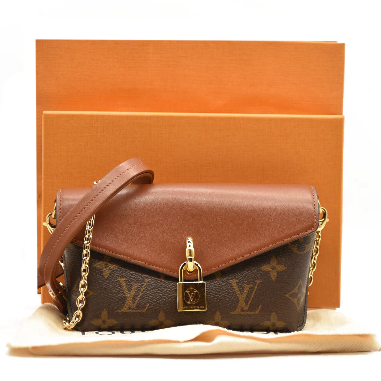 LOUIS VUITTON Padlock On Strap Monogram Shoulder Bag Caramel