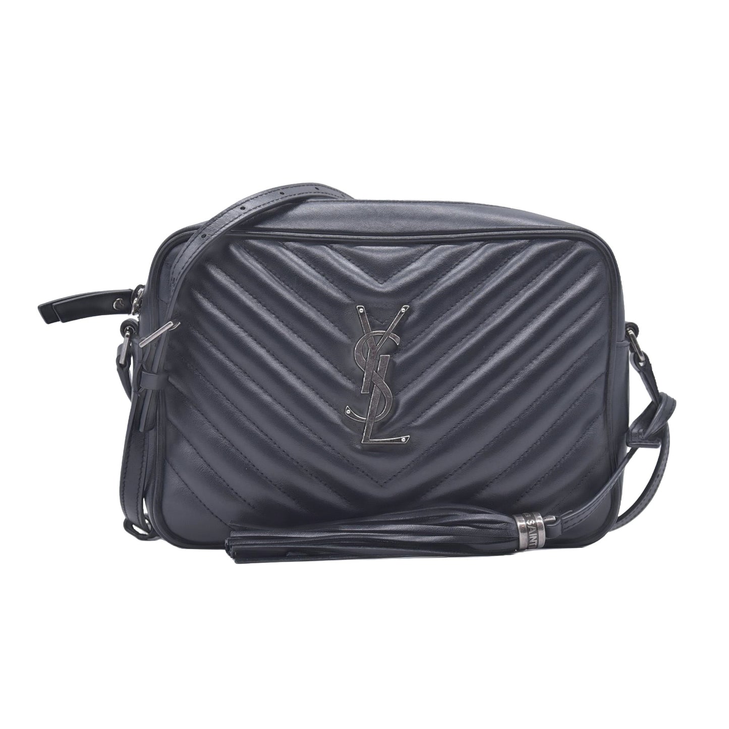 $1950 Saint Laurent Calfskin Matelasse Monogram Lou Camera Bag Black