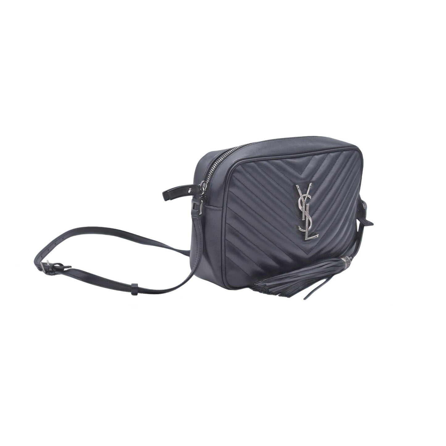 $1950 Saint Laurent Calfskin Matelasse Monogram Lou Camera Bag Black