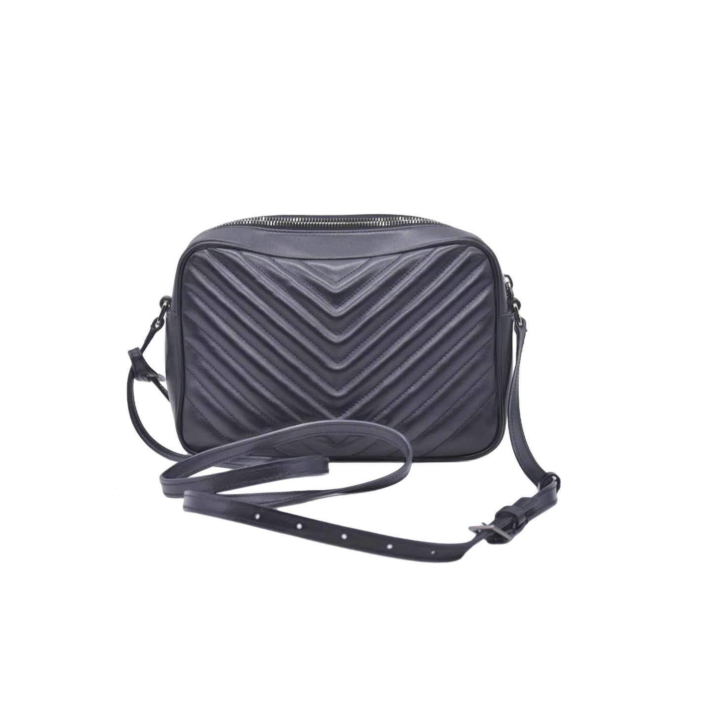 $1950 Saint Laurent Calfskin Matelasse Monogram Lou Camera Bag Black