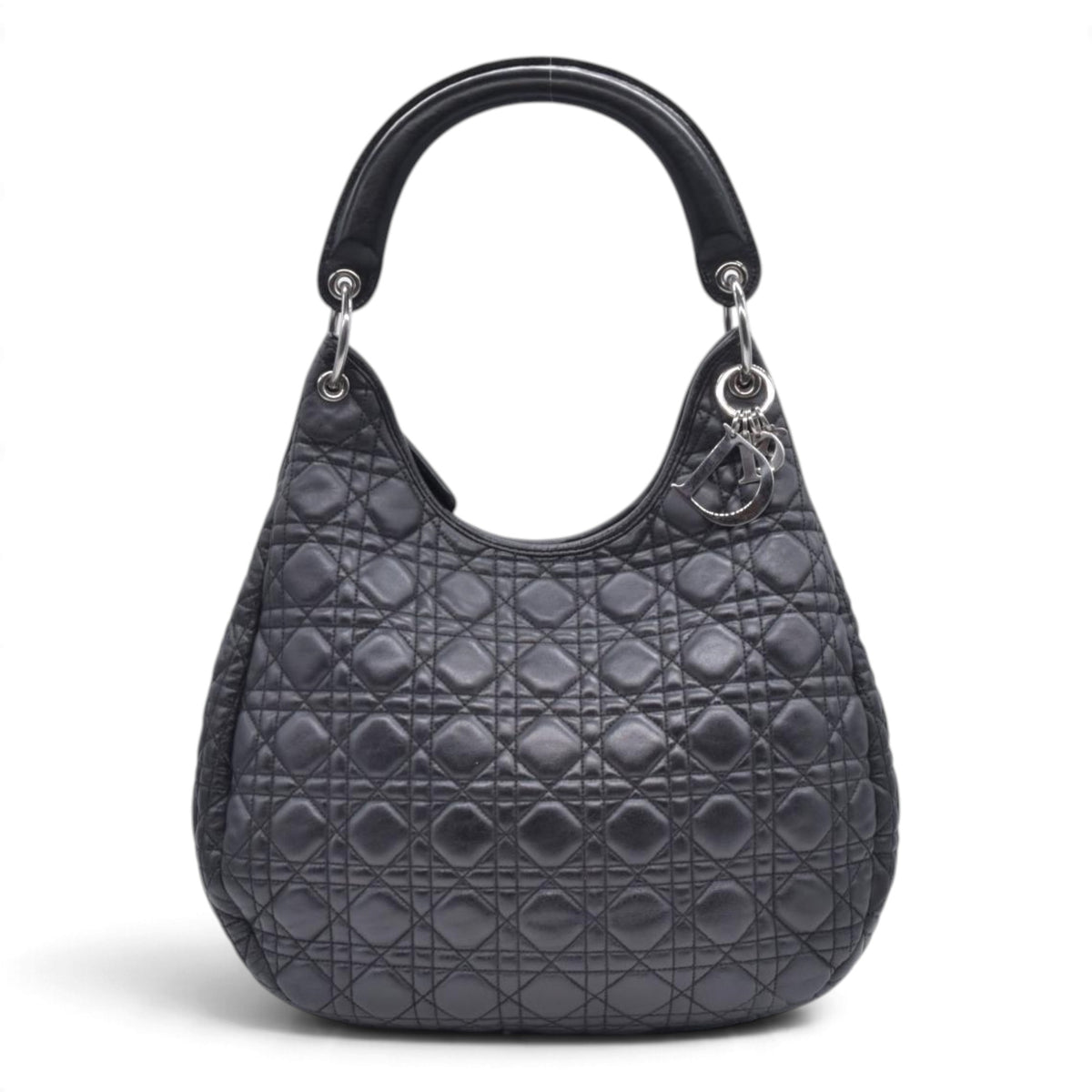 $2400 CHRISTIAN DIOR Black Cannage Quilted Leather Hobo CONSIGNMENT 10021440