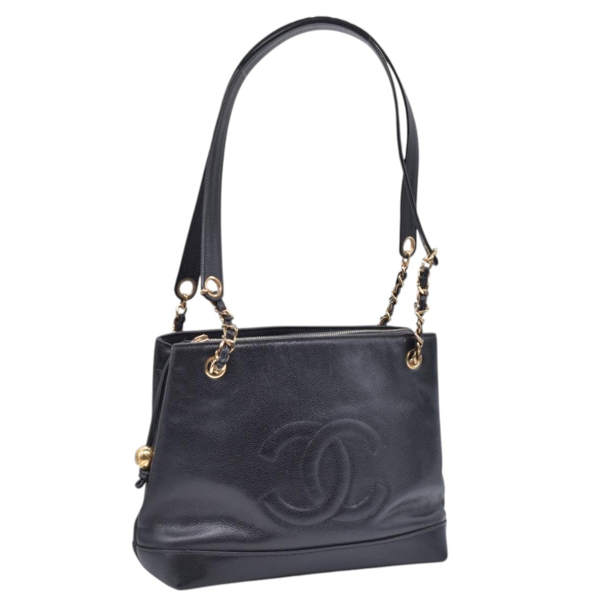 $2800 CHANEL Black Caviar Leather Embossed CC Medallion Tote CONSIGNMENT 10021432