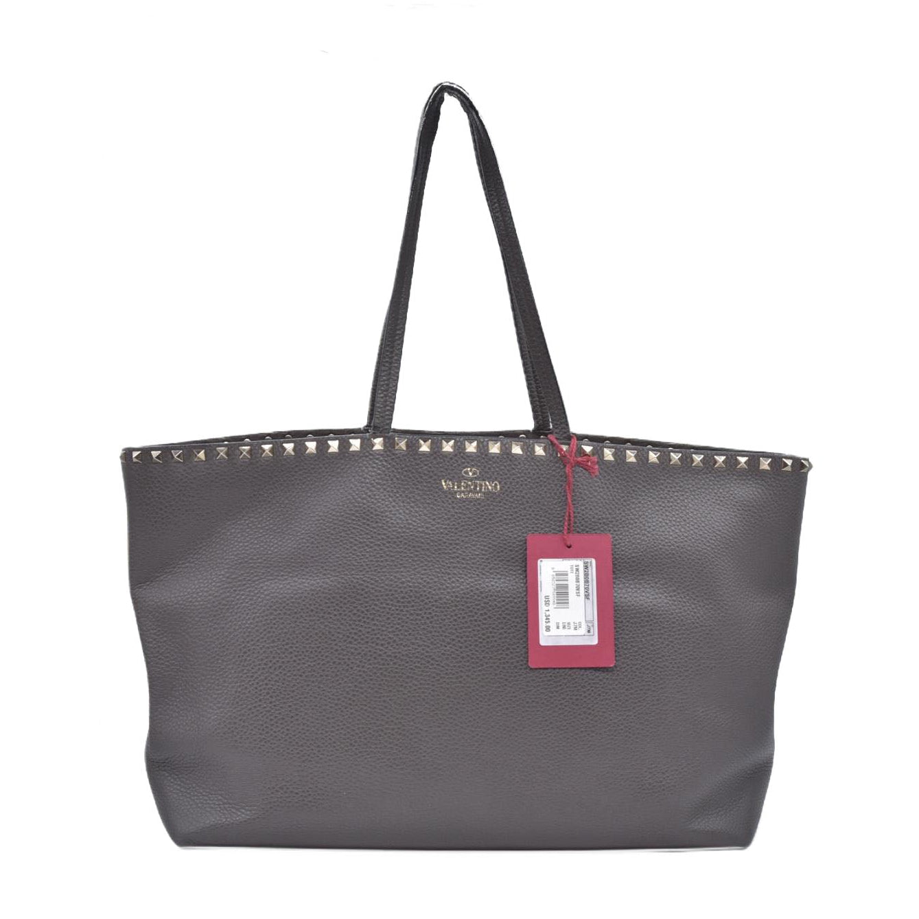 $1850 Valentino Garavani Grained Calfskin Small Rockstud Shoulder Tote Grey
