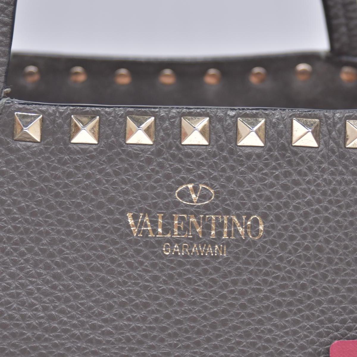 $1850 Valentino Garavani Grained Calfskin Small Rockstud Shoulder Tote Grey