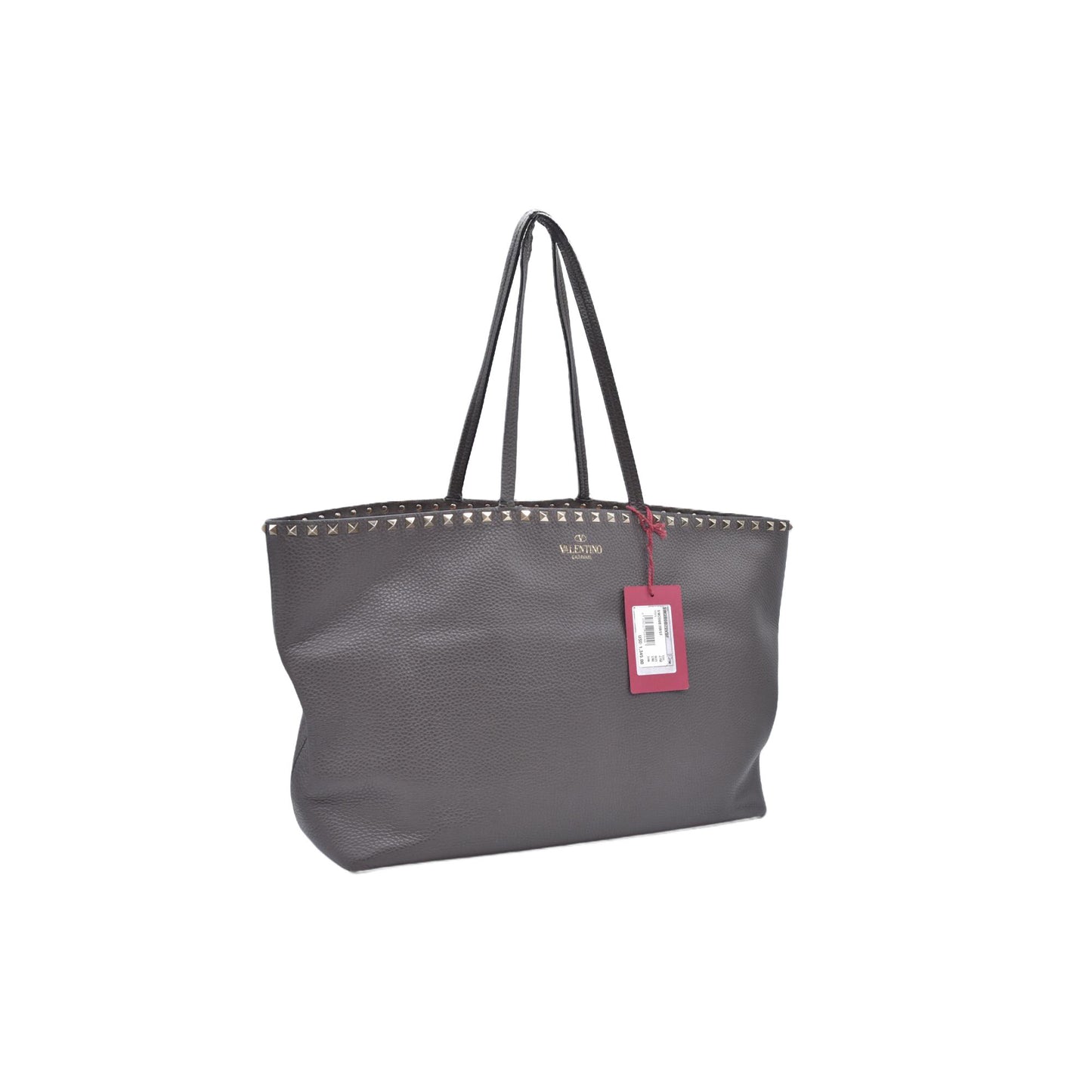 $1850 Valentino Garavani Grained Calfskin Small Rockstud Shoulder Tote Grey