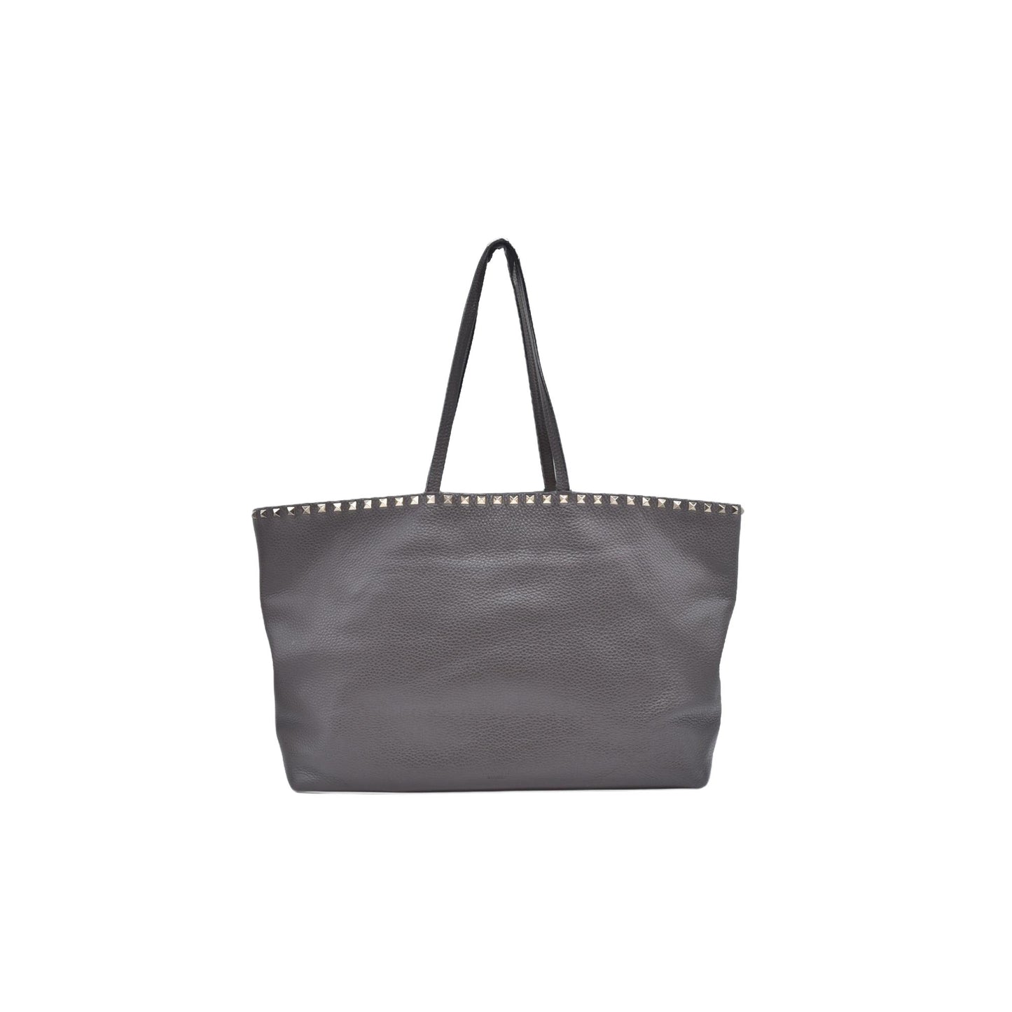 $1850 Valentino Garavani Grained Calfskin Small Rockstud Shoulder Tote Grey