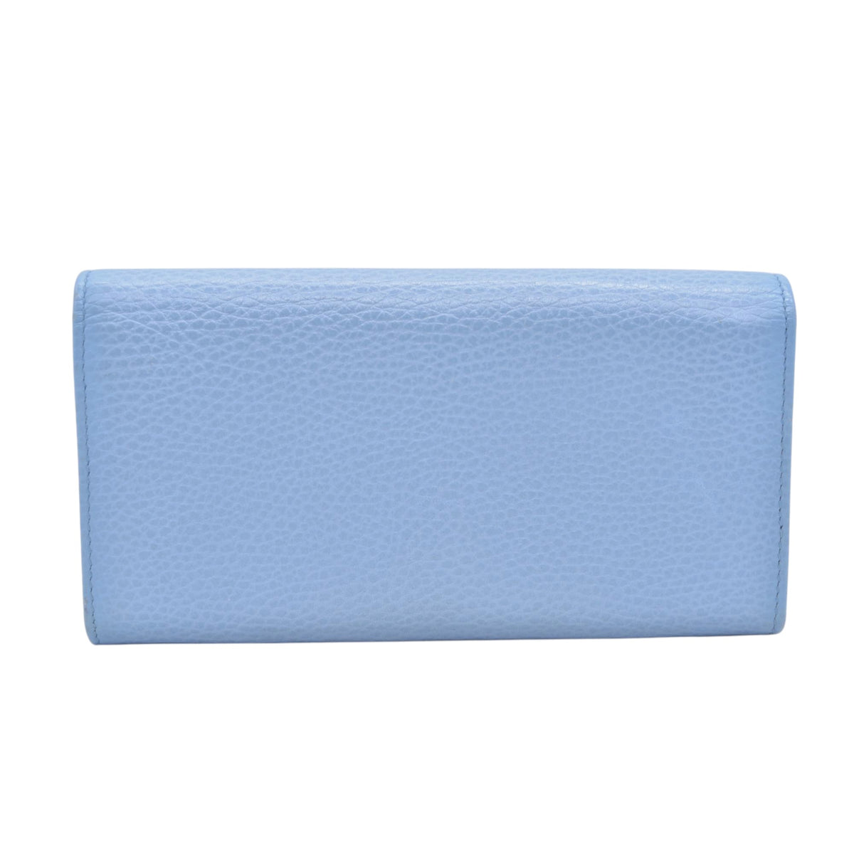 $660 GUCCI Light Blue Pebbled Swing Leather Flap Long Wallet CONSIGNMENT 10021436