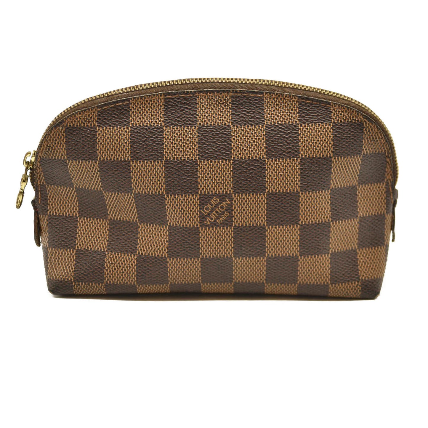 Louis Vuitton  Damier Ebene Cosmetic Pouch Used Red Interior