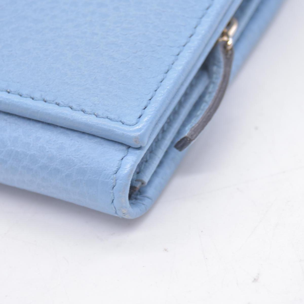 $660 GUCCI Light Blue Pebbled Swing Leather Flap Long Wallet CONSIGNMENT 10021436