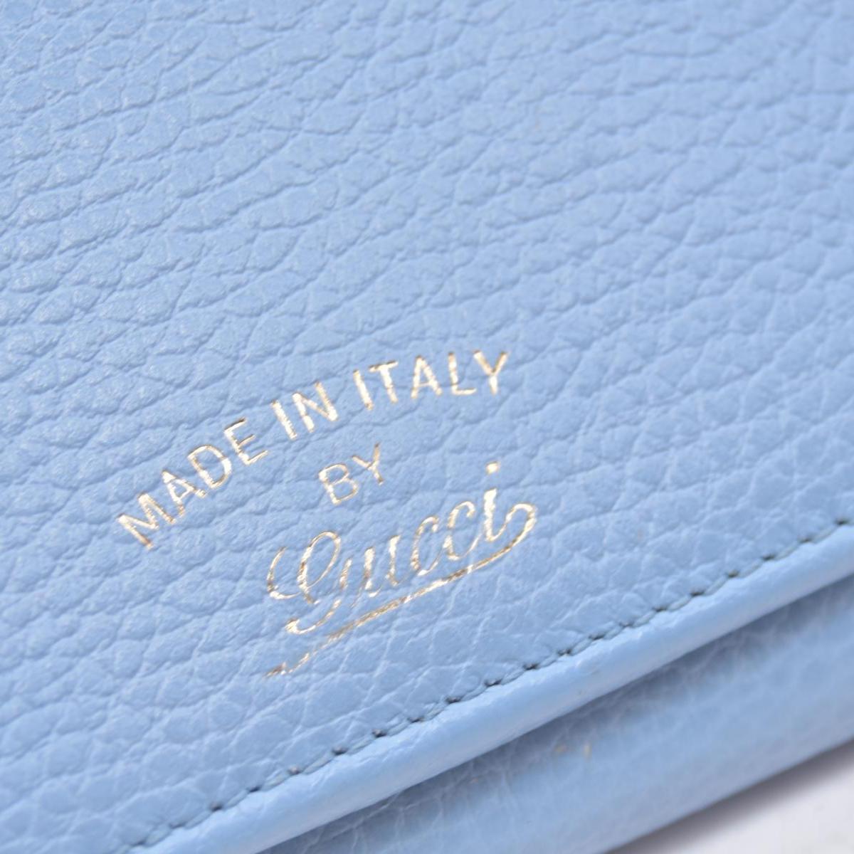 $660 GUCCI Light Blue Pebbled Swing Leather Flap Long Wallet CONSIGNMENT 10021436