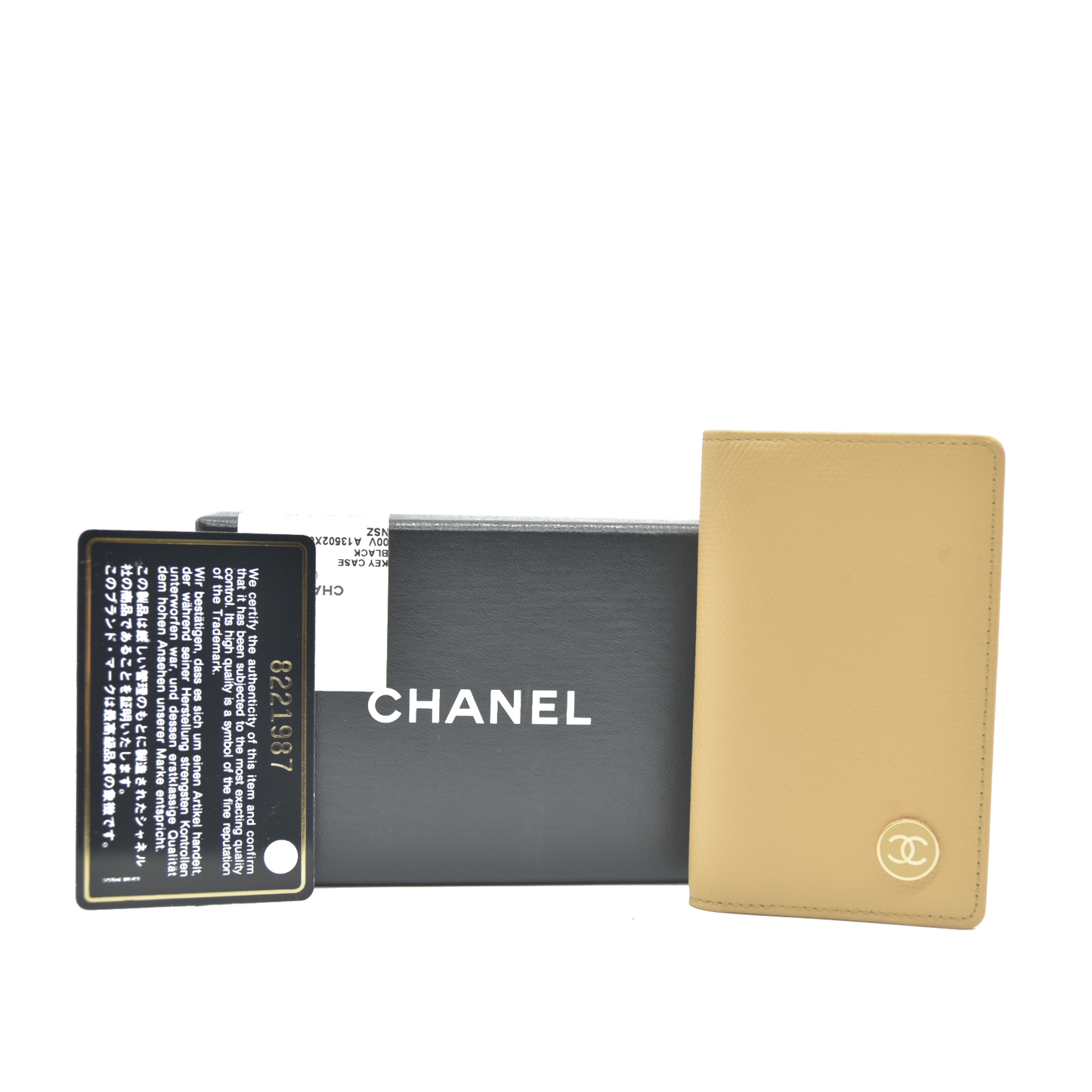AUCTION CHANEL Coco Button Leather Card Case Holder Short Purse Beige