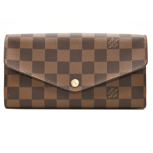 $720 LOUIS VUITTON Damier Ebene Sarah Wallet NM Rose Ballerine