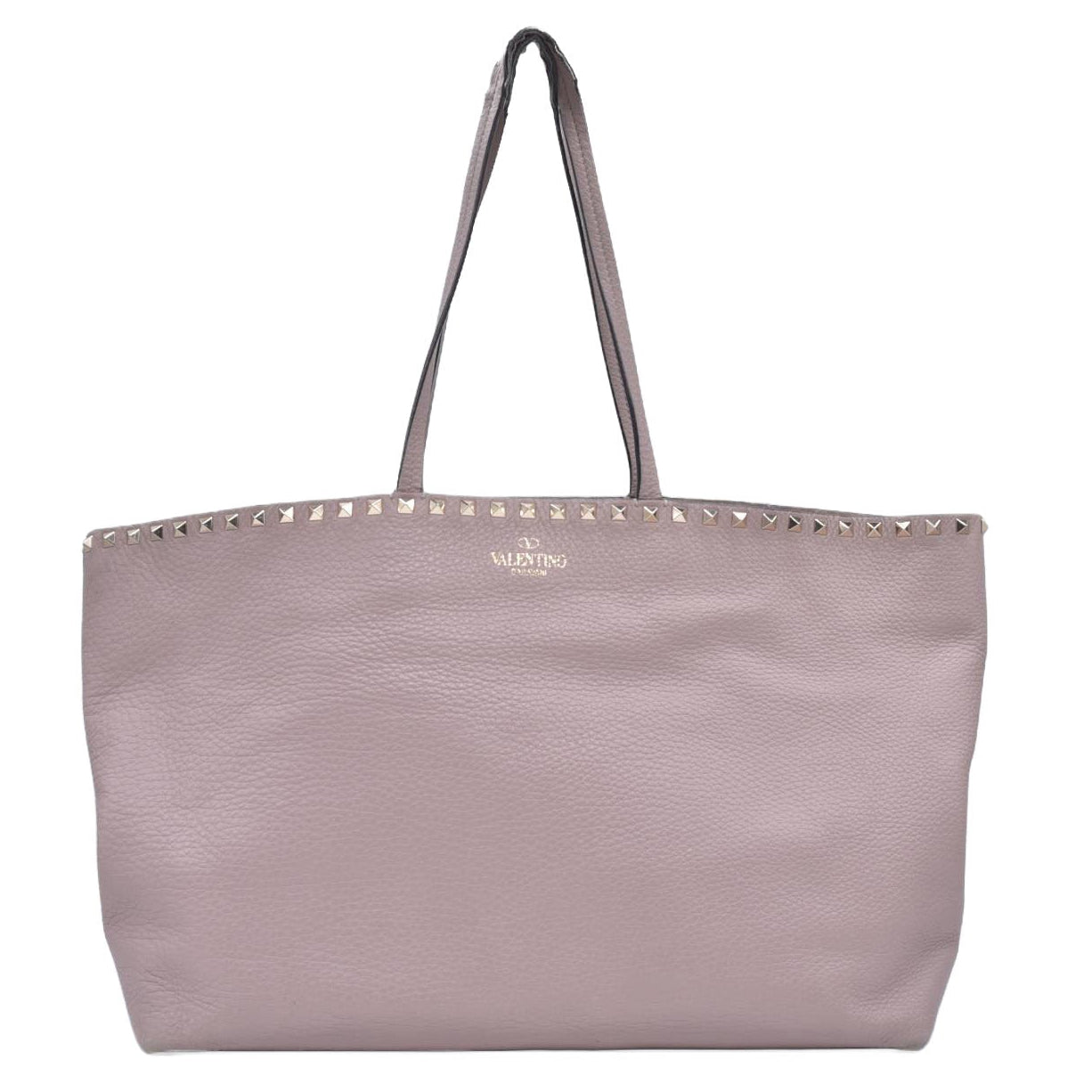 $1850 Valentino Garavani Grained Calfskin Small Rockstud Shoulder Tote Beige