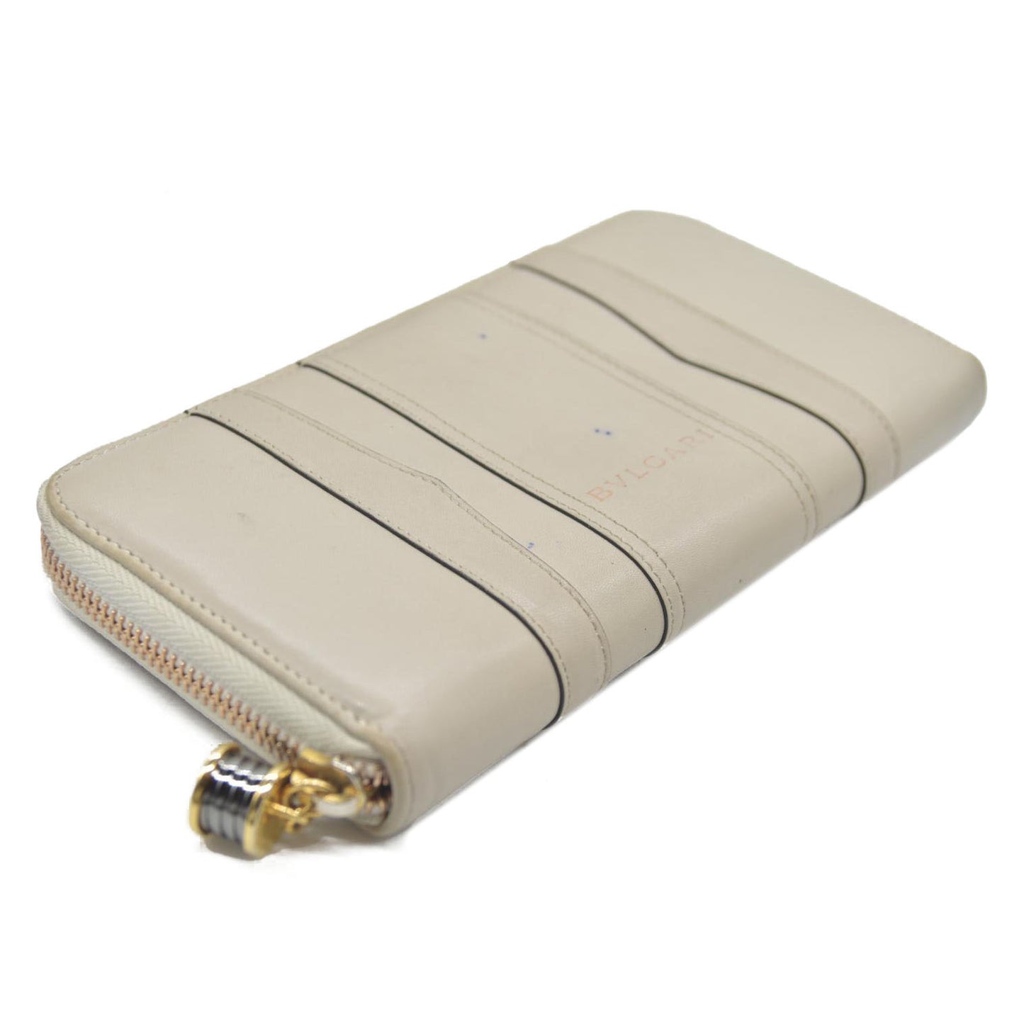 BVLGARI B-zero1 Leather Zip Around Long Wallet Ivory