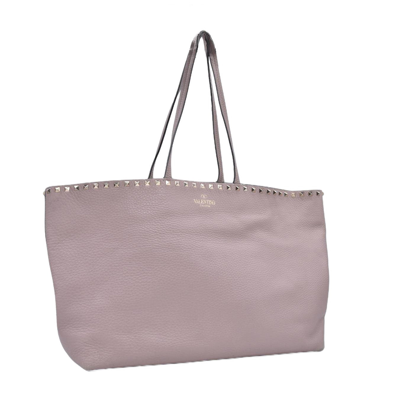 $1850 Valentino Garavani Grained Calfskin Small Rockstud Shoulder Tote Beige