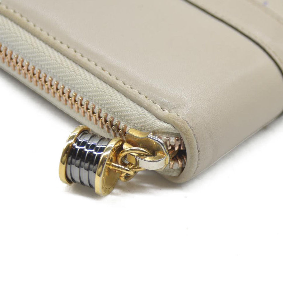 BVLGARI B-zero1 Leather Zip Around Long Wallet Ivory