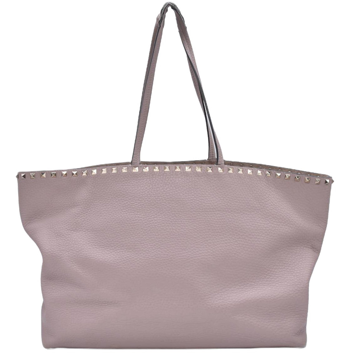$1850 Valentino Garavani Grained Calfskin Small Rockstud Shoulder Tote Beige