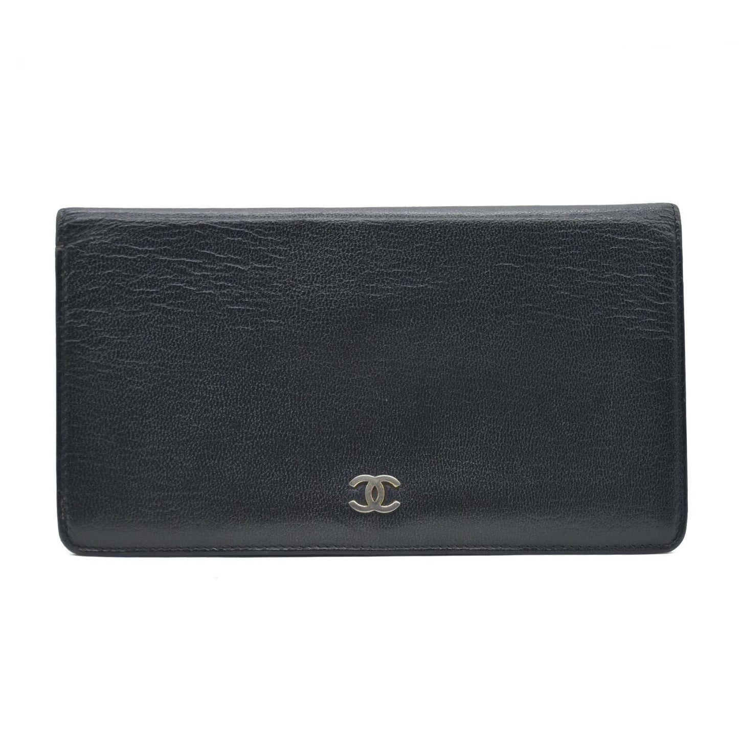 CHANEL CC Logo Leather Long Bifold Wallet Black