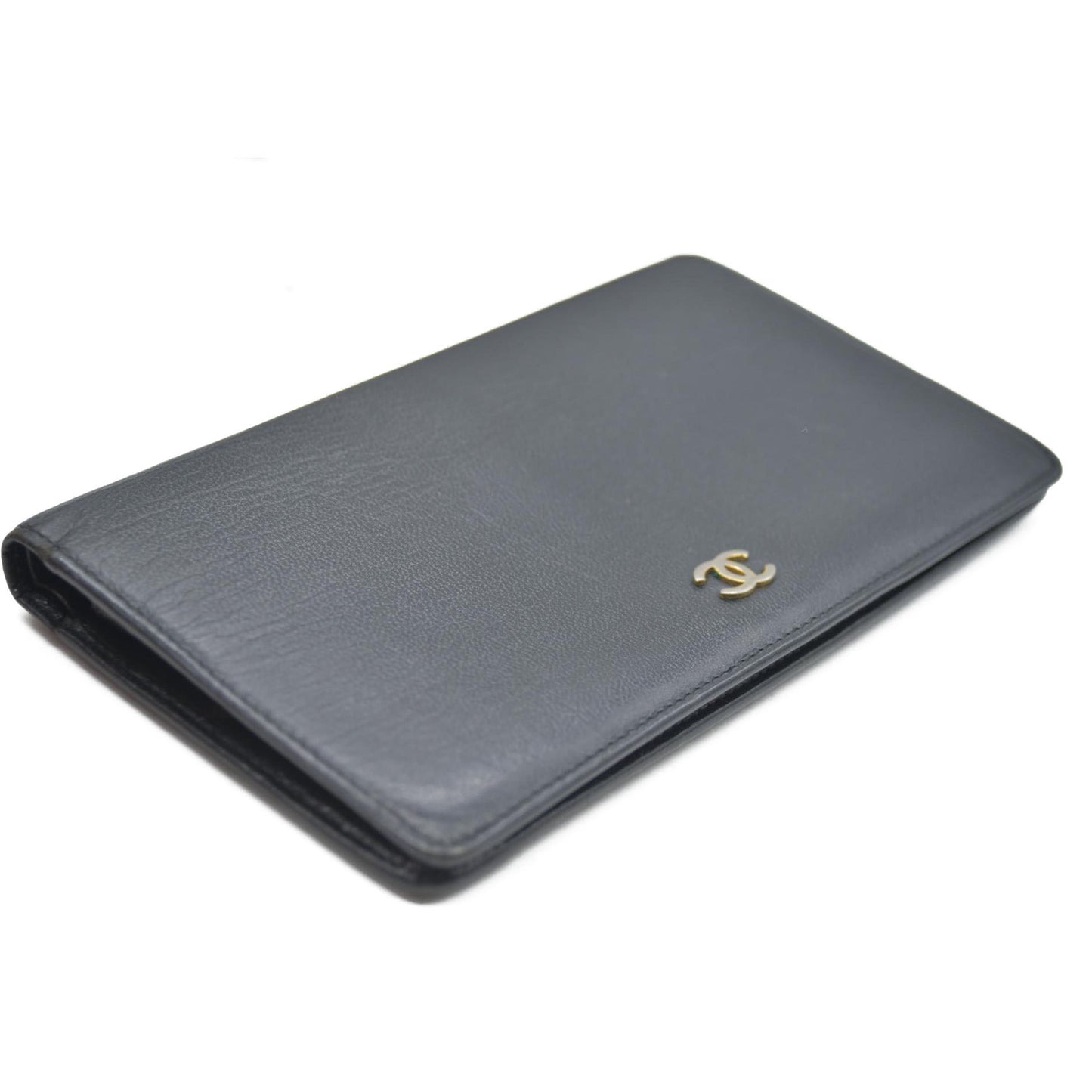 CHANEL CC Logo Leather Long Bifold Wallet Black