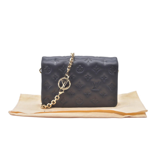 $3150 RFID Louis Vuitton Lambskin Embossed Monogram Pochette Coussin Black