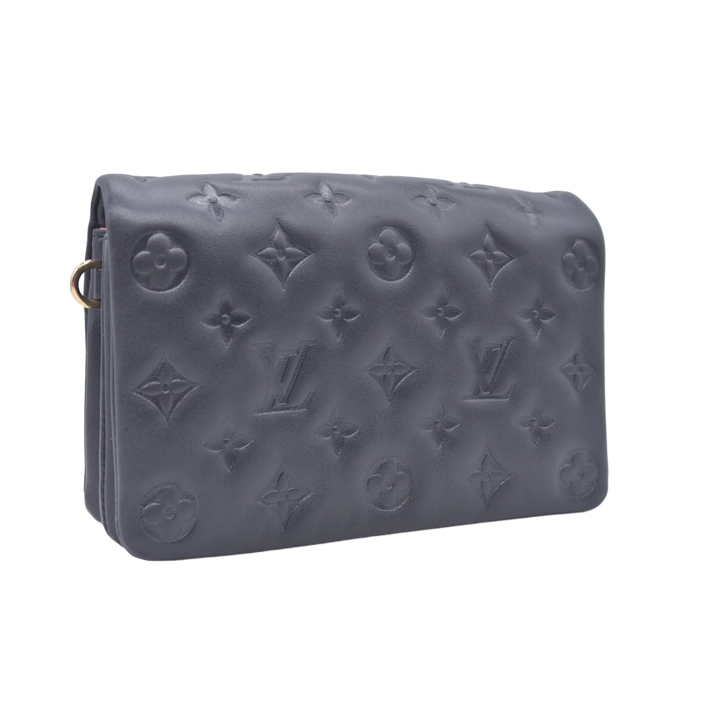 $3150 RFID Louis Vuitton Lambskin Embossed Monogram Pochette Coussin Black