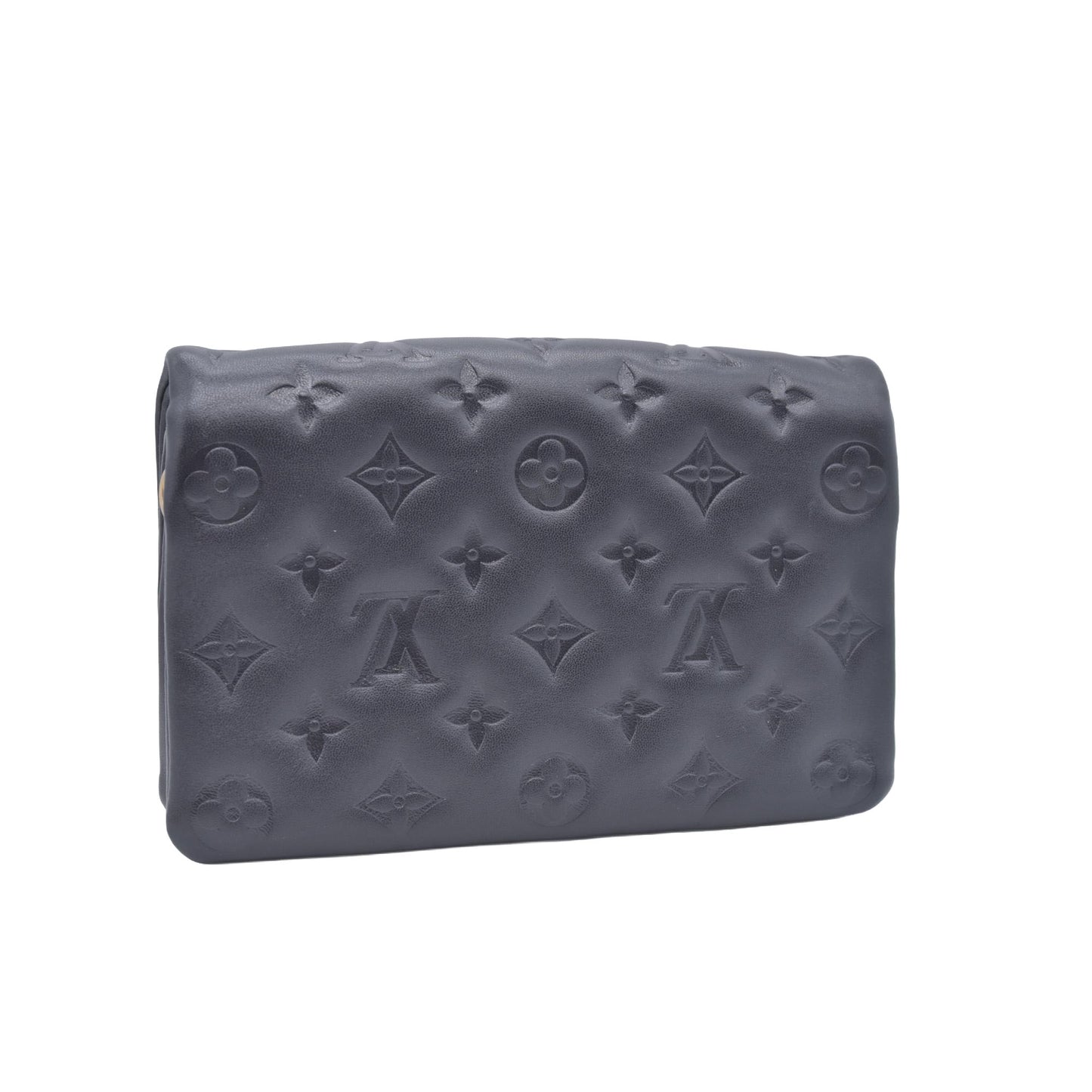 $3150 RFID Louis Vuitton Lambskin Embossed Monogram Pochette Coussin Black