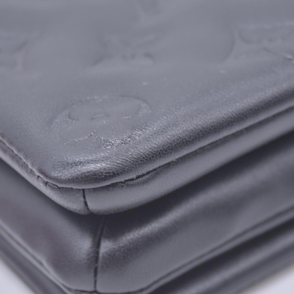 $3150 RFID Louis Vuitton Lambskin Embossed Monogram Pochette Coussin Black